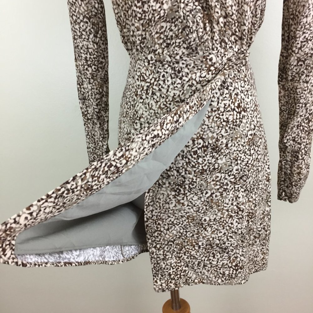 NWT ZARA Beige Brown Ivory Printed Front Overlay Long Sleeve Lined Dress - Picture 6 of 9